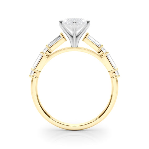 Yellow gold Marquise Solitaire with Side Baguettes and Channel Set Band