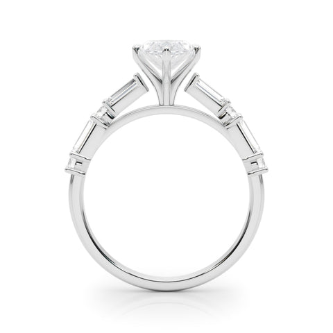 White gold Marquise Solitaire with Side Baguettes and Channel Set Band