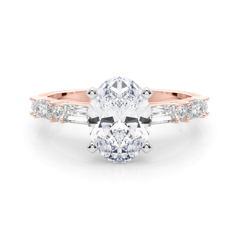 Rose gold Oval Solitaire with Side Baguettes and Channel Set Band