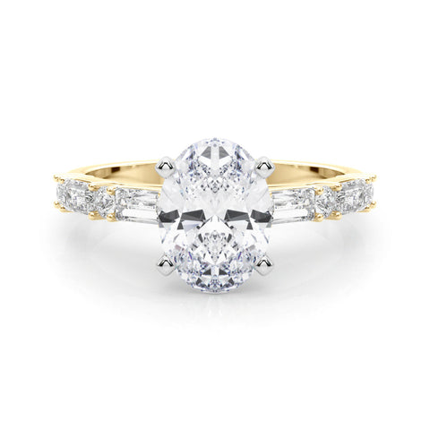 Yellow gold Oval Solitaire with Side Baguettes and Channel Set Band