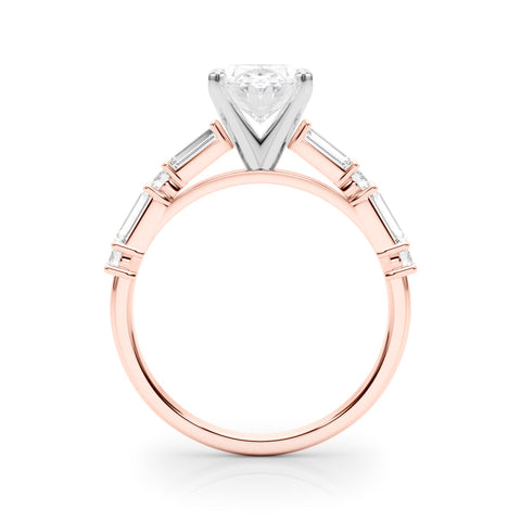 Rose gold Oval Solitaire with Side Baguettes and Channel Set Band