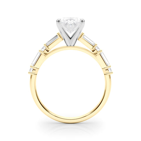 Yellow gold Oval Solitaire with Side Baguettes and Channel Set Band