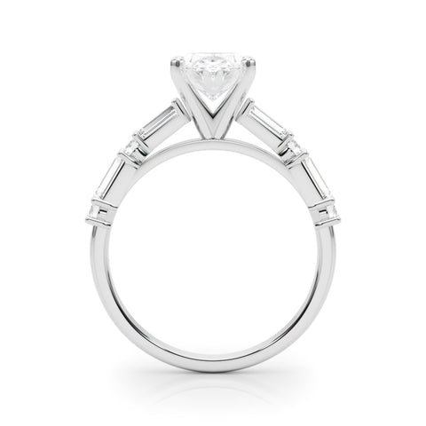 White gold Oval Solitaire with Side Baguettes and Channel Set Band
