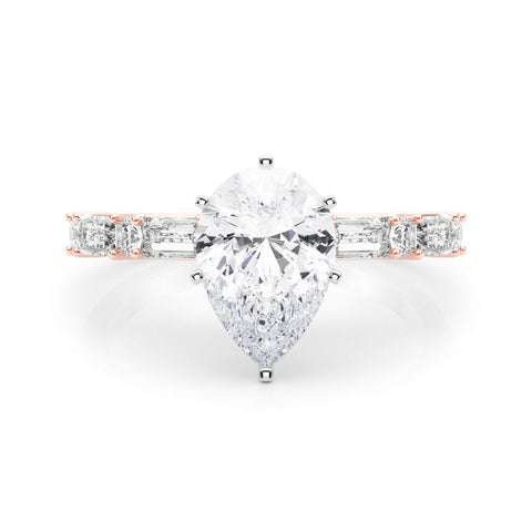 Rose gold Pear Solitaire with Side Baguettes and Channel Set Band