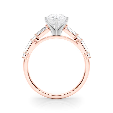 Rose gold Pear Solitaire with Side Baguettes and Channel Set Band