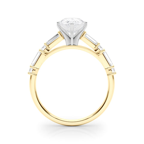 Yellow gold Pear Solitaire with Side Baguettes and Channel Set Band