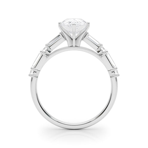 White gold Pear Solitaire with Side Baguettes and Channel Set Band