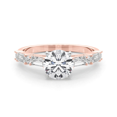 Rose gold Round Solitaire with Side Baguettes and Channel Set Band