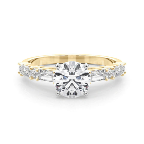 Yellow gold Round Solitaire with Side Baguettes and Channel Set Band