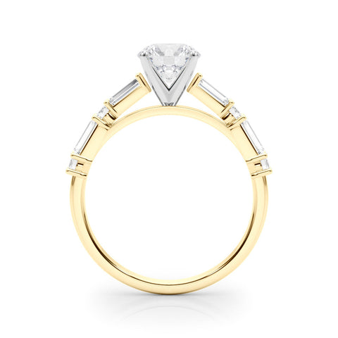 Yellow gold Round Solitaire with Side Baguettes and Channel Set Band