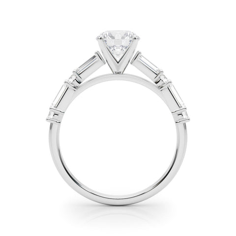 Platinum Heart Solitaire with Side Baguettes and Channel Set Band