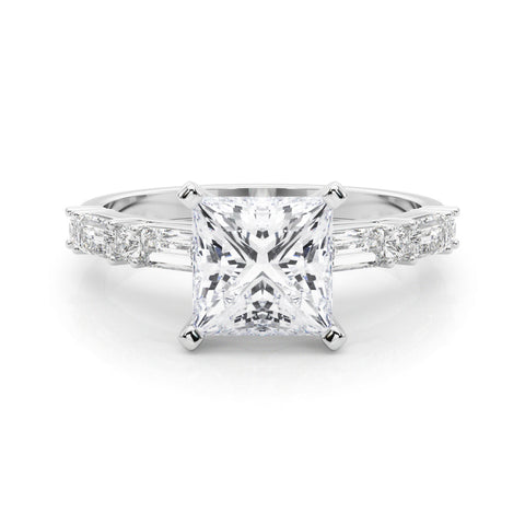 White gold Princess Solitaire with Side Baguettes and Channel Set Band