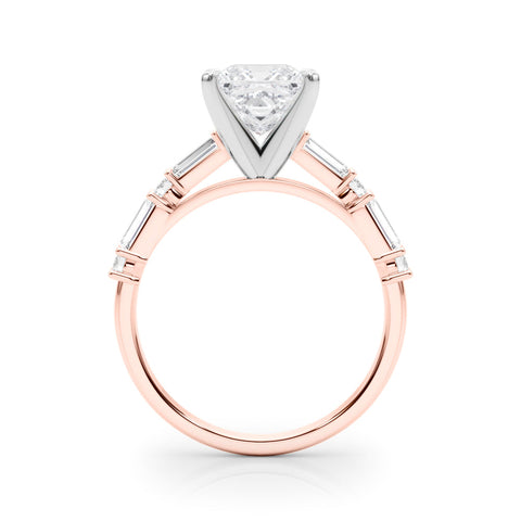 Rose gold Princess Solitaire with Side Baguettes and Channel Set Band