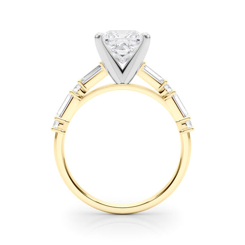 Yellow gold Princess Solitaire with Side Baguettes and Channel Set Band