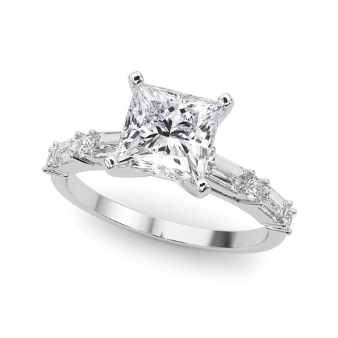 White gold Princess Solitaire with Side Baguettes and Channel Set Band