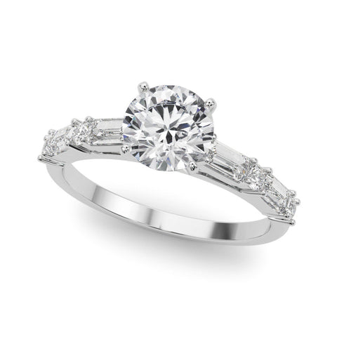 Platinum Heart Solitaire with Side Baguettes and Channel Set Band