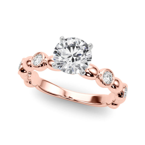 Rose gold Heart Solitaire Bezel-Set Diamond Ring with Beaded Band and Four-Prong Setting