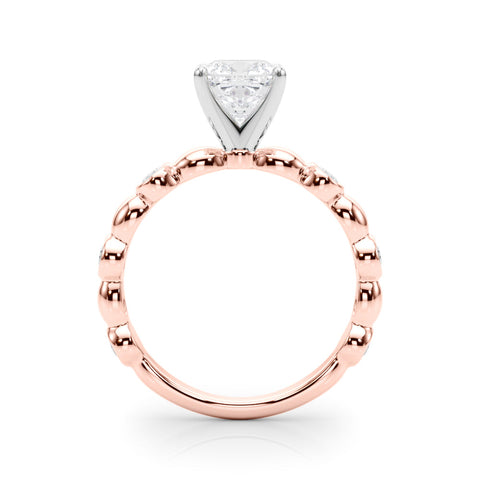 Rose gold Cushion Solitaire Bezel-Set Diamond Ring with Beaded Band and Four-Prong Setting