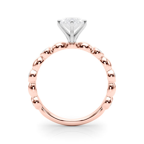 Rose gold Marquise Solitaire Bezel-Set Diamond Ring with Beaded Band and Four-Prong Setting