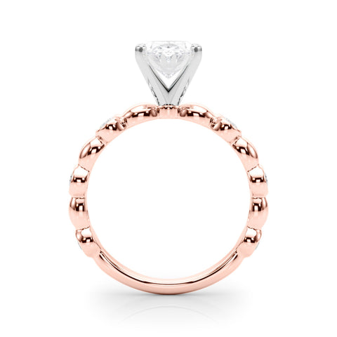 Rose gold Oval Solitaire Bezel-Set Diamond Ring with Beaded Band and Four-Prong Setting