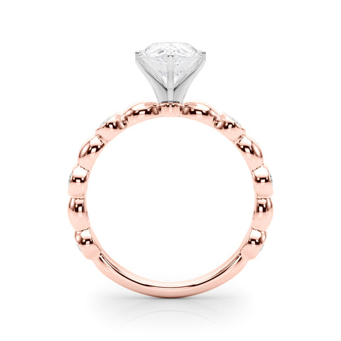 Rose gold Pear Solitaire Bezel-Set Diamond Ring with Beaded Band and Four-Prong Setting