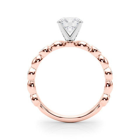 Rose gold Heart Solitaire Bezel-Set Diamond Ring with Beaded Band and Four-Prong Setting