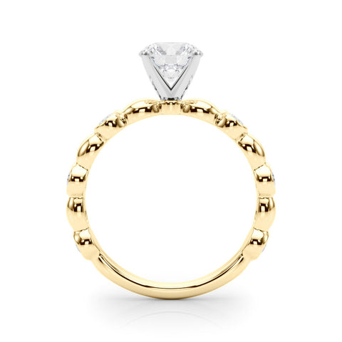 Yellow gold Heart Solitaire Bezel-Set Diamond Ring with Beaded Band and Four-Prong Setting