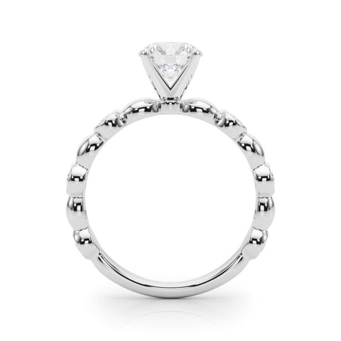 White gold Heart Solitaire Bezel-Set Diamond Ring with Beaded Band and Four-Prong Setting