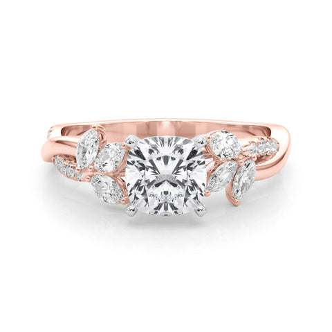 Rose gold Cushion Diamond Floral Vine Solitaire Engagement Ring