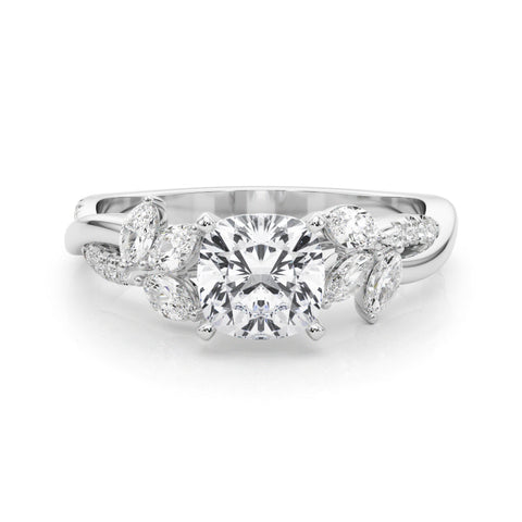 White gold Cushion Diamond Floral Vine Solitaire Engagement Ring