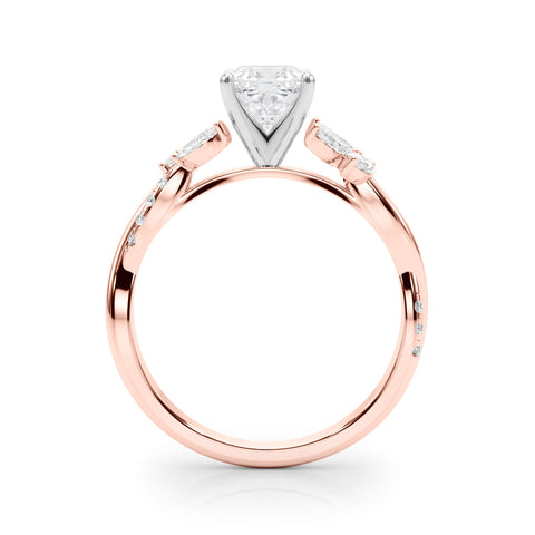 Rose gold Cushion Diamond Floral Vine Solitaire Engagement Ring