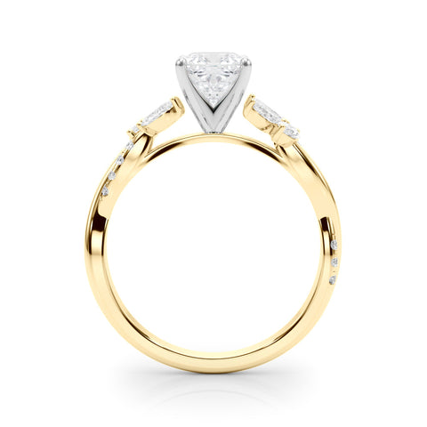 Yellow gold Cushion Diamond Floral Vine Solitaire Engagement Ring