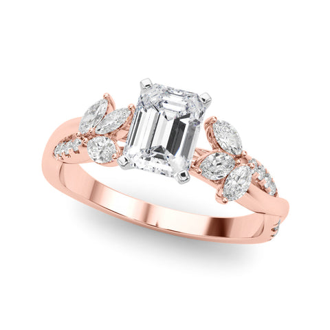 Rose gold Radiant Diamond Floral Vine Solitaire Engagement Ring