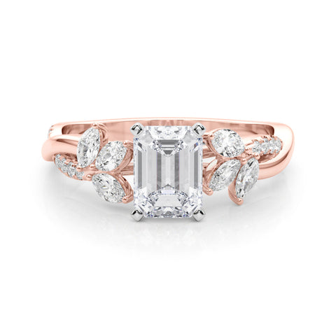 Rose gold Emerald Diamond Floral Vine Solitaire Engagement Ring