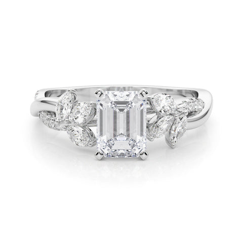 Platinum Radiant Diamond Floral Vine Solitaire Engagement Ring