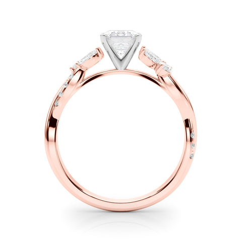 Rose gold Emerald Diamond Floral Vine Solitaire Engagement Ring