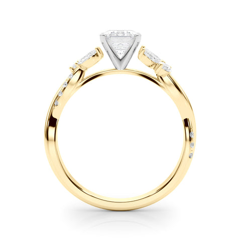 Yellow gold Emerald Diamond Floral Vine Solitaire Engagement Ring