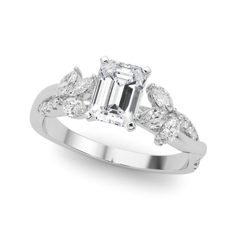 Platinum Radiant Diamond Floral Vine Solitaire Engagement Ring