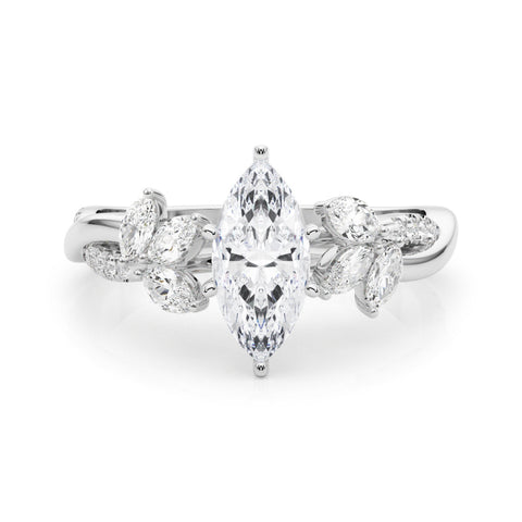 Platinum Marquise Diamond Floral Vine Solitaire Engagement Ring