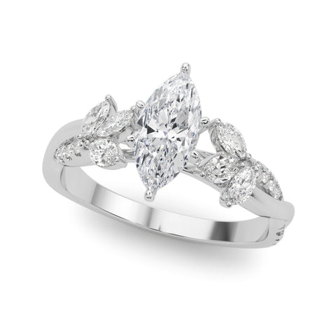 Platinum Marquise Diamond Floral Vine Solitaire Engagement Ring