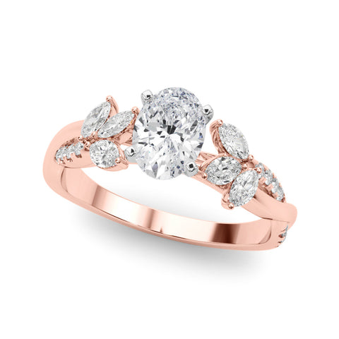 Rose gold Oval Diamond Floral Vine Solitaire Engagement Ring