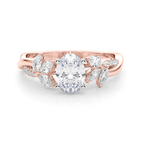 Rose gold Oval Diamond Floral Vine Solitaire Engagement Ring