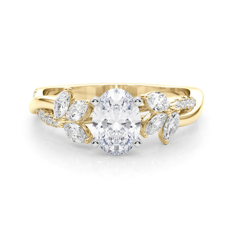 Yellow gold Oval Diamond Floral Vine Solitaire Engagement Ring