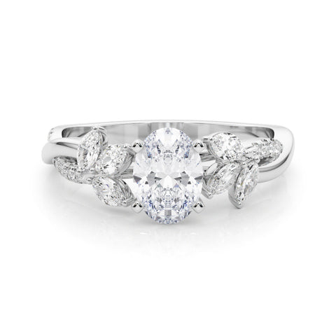 Platinum Oval Diamond Floral Vine Solitaire Engagement Ring