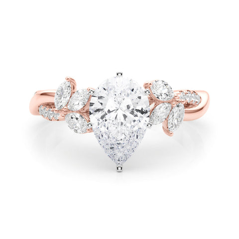 Rose gold Pear Diamond Floral Vine Solitaire Engagement Ring
