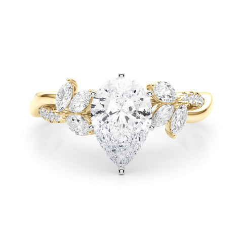 Yellow gold Pear Diamond Floral Vine Solitaire Engagement Ring