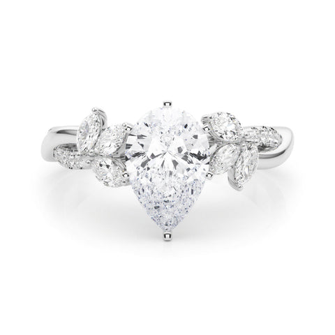 Platinum Pear Diamond Floral Vine Solitaire Engagement Ring