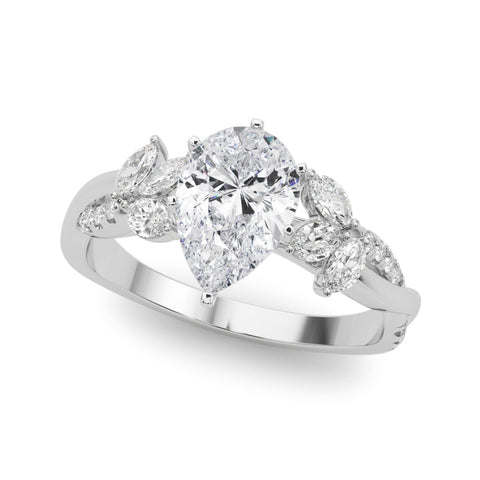 White gold Pear Diamond Floral Vine Solitaire Engagement Ring