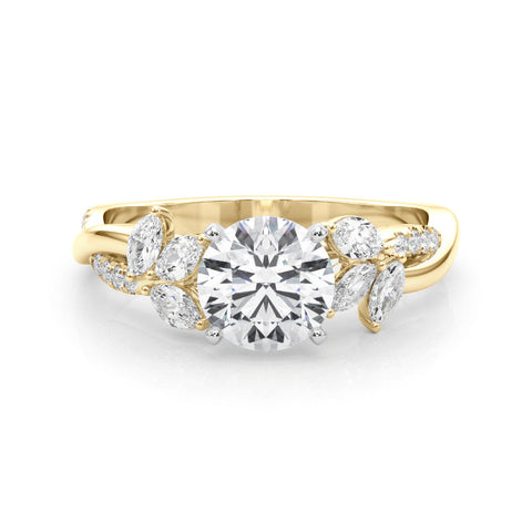 Yellow gold Round Diamond Floral Vine Solitaire Engagement Ring