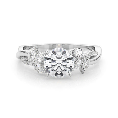 Platinum Round Diamond Floral Vine Solitaire Engagement Ring
